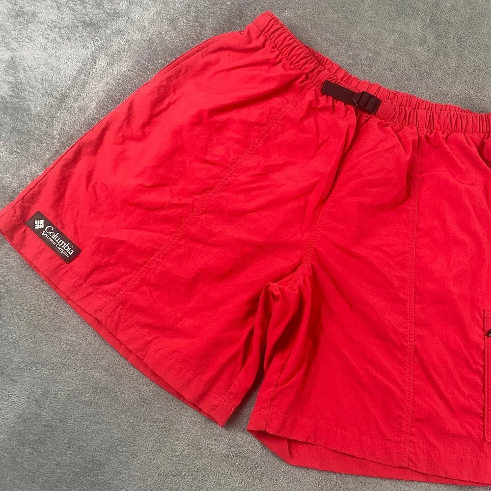 Columbia Mens XL Shorts Red Vintage Nylon‎ Mesh Liner Belted Cargo Outdoor Camp